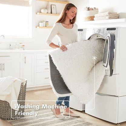 Ophanie Machine Washable 6 x 9 Rugs for Living Room,White,Large Fluffy Fuzzy Plush Shag Comfy Soft,Non-Slip Indoor Floor Carpet,for Kids Boys Girls Dorm，Room,Bedroom,Playroom，Home Decor Aesthetic