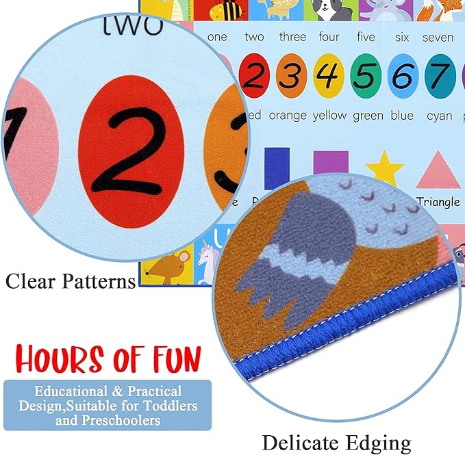 HEBE Kids Play Rug 3'4"x5' ABC Alphabet Numbers Shapes Educational Kid Area Rug Washable Baby Crawling Mat Non Slip Kid Play Mat Carpet for Girl Boy Bedroom Playroom