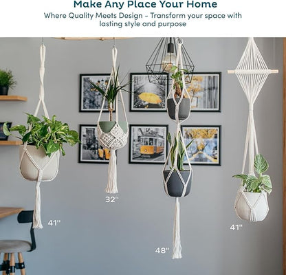 Nook Theory 4-Pack Macrame Plant Hangers with 8 Hooks - Hanging Planters for Indoor Plants, Boho Macrame Hangers Indoor Outdoor, Decorative Plant Hanger Indoor (Caramel)