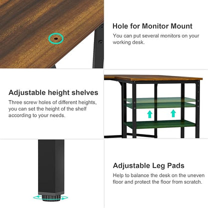 Elephance L-Shaped Desk with Shelves, Computer Corner Desk, Home Office Writing Workstation, Gaming Desk PC Laptop Table with Storage