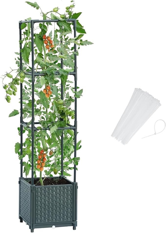 LINEX Raised Garden Bed Planter Box with Trellis, 41.3” Tomato Planters for Climbing Plants Vegetable Vine Flowers Outdoor Patio, Tomatoes Cage w/Self-Watering