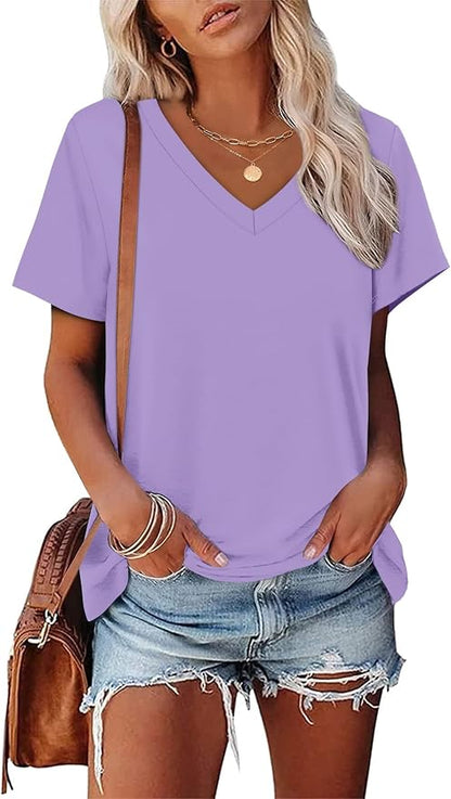 Alaroo Womens Summer Tops 2026 V Neck Short Sleeve Shirts Trendy Dressy Casual Vacation Outfits Printed