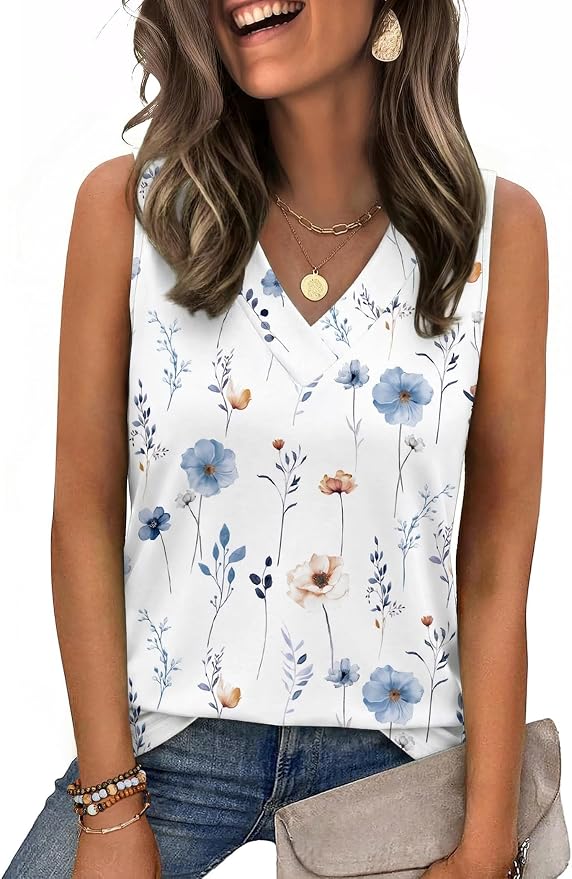 Zeagoo Tank Top for Women V Neck Loose Fit Sleeveless Summer Tops Business Casual Outfits Dressy Blouses Shirts