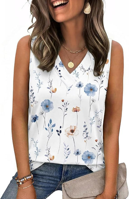 Zeagoo Tank Top for Women V Neck Loose Fit Sleeveless Summer Tops Business Casual Outfits Dressy Blouses Shirts