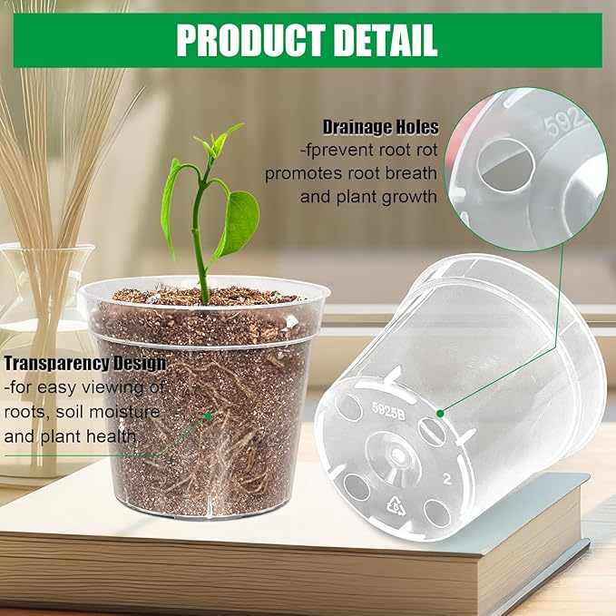 BTPLASTIK 50 Pack 2.5 Inch Clear Nursery Pots for Plants, Sturdy Plastic Plant Pot for Planting Vegetables Flowers Seedlings, Transparent Seed Starter Pots with Drainage Holes, garden, Gardening Gifts