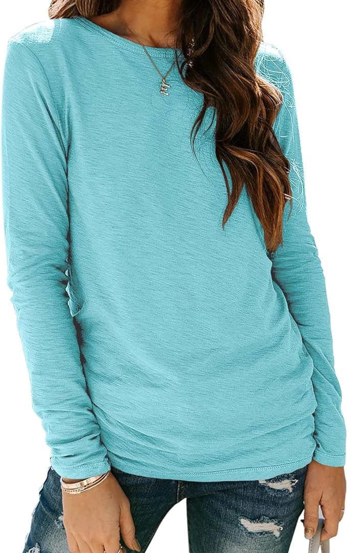 Sherosa Womens T Shirts Long Sleeve Crew Neck Shirts Basic Tee Tops Blouse