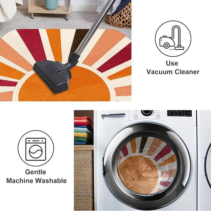Washable Rainbow Rug for Kids Room Playroom, 4'x 4'7" Boho Sun Kids Rug for Girls Boys, Non-Slip Orange Carpet Small Play Rug for Tent Reading Corner Dorm Entryway