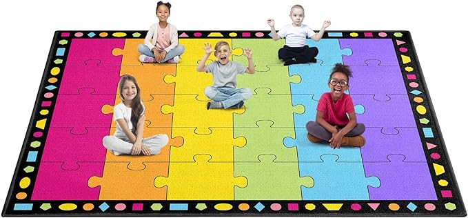 Booooom Jackson Classroom Rug 13'x10'4'' Puzzle Classroom Seating Rug for School Learning Area, Children's Colorful Seating Rug Classroom Carpet with Non-Slip Backing(Seats-30)