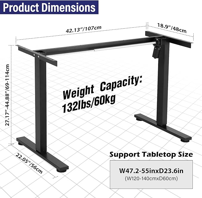 TOPSKY Single Motor 2-Stage Electric Adjustable Standing Computer Desk for Home and Office with 27.1"-44.8" Adjustable Height Range DF00.01 (Black Frame only)