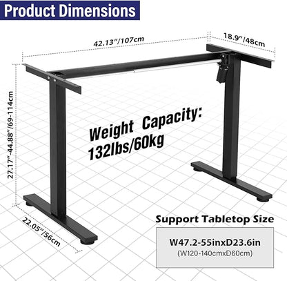 TOPSKY Single Motor 2-Stage Electric Adjustable Standing Computer Desk for Home and Office with 27.1"-44.8" Adjustable Height Range DF00.01 (Black Frame only)