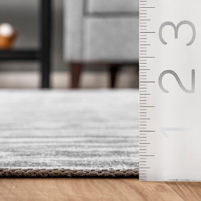 nuLOOM Avelina Abstract Stripes Machine Washable Ultra Thin Area Rug, 3' x 5', Light Grey