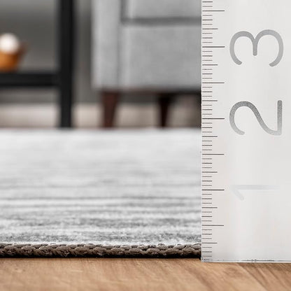 nuLOOM Avelina Abstract Stripes Machine Washable Ultra Thin Area Rug, 3' x 5', Light Grey