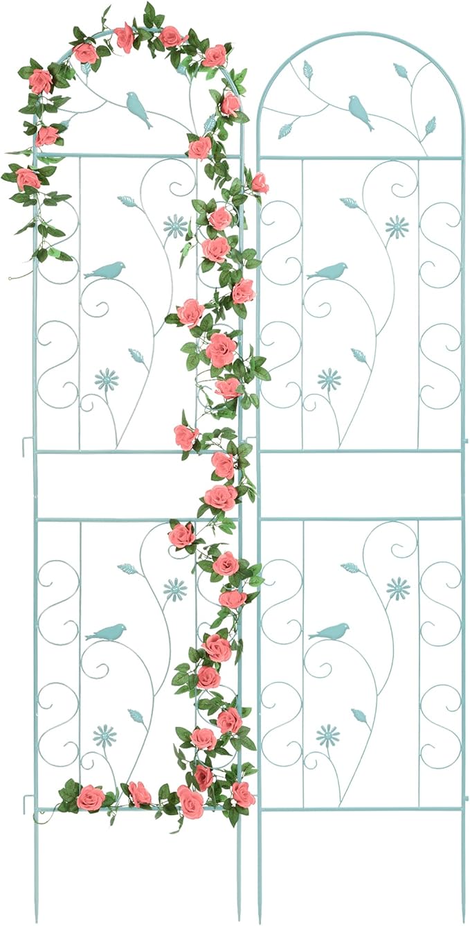 Metal Garden Trellis for Climbing Plants, 2 Pack 86.5" x 19.7" Green Plant Trellis Outdoor, Clematis Rrellis Outdoor, Arched Decoration Suitable for lawns, Gard, Green