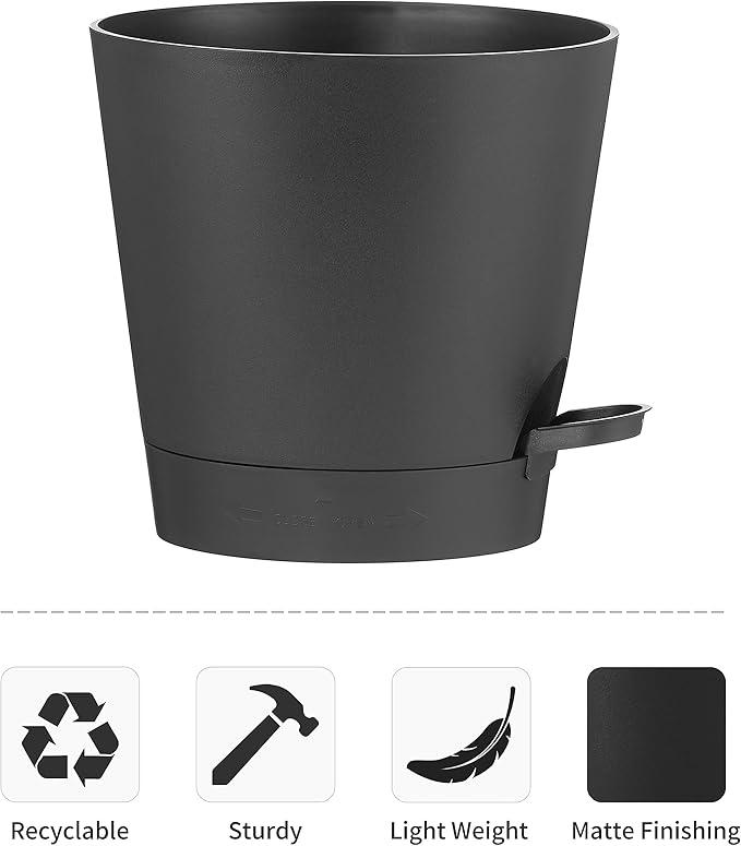 FaithLand 2-Pack 8 Inch Planter Pots for Indoor Outdoor Plants, Self Watering Flower Pots with Deep Reservoir, Black …