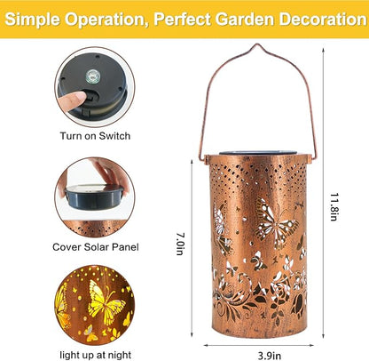 Butterfly Solar Lanterns Outdoor Hanging, Hollowed-Out Metal Waterproof LED Garden Decor Light for Patio Yard Pathway Lawn Front Porch, Christmas Thanksgiving Birthday Gifts for Women Mom Grandma