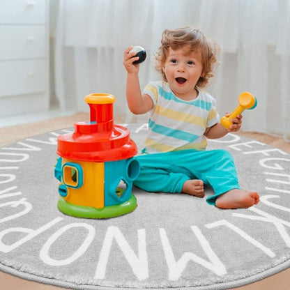 Topotdor Round Kids Play Rug Alphabet Nursery Area Rug Extra Large Soft Crawling Play Mat for Children Toddlers Bedroom (63 inch, Grey)
