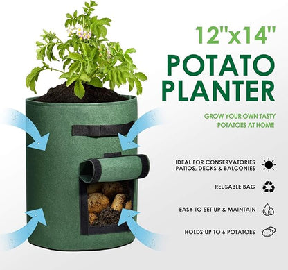 Delxo 5 Pack 7 Gallon Potato Growing Bags, Planter Garden Grow Bags with Flap, Double Layer Breathable Nonwoven Cloth for Planting,Vegetable,Tomato,Aeration Fabric Pots with Handles Green