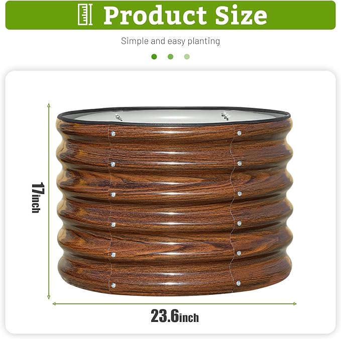 SnugNiture Raised Garden Bed, 2×2×1.5ft Round Galvanized Outdoor Planter Box, 17" Tall Deep Metal Garden Bed Kit for Planting Vegetables, Fruits, Flowers, Brown