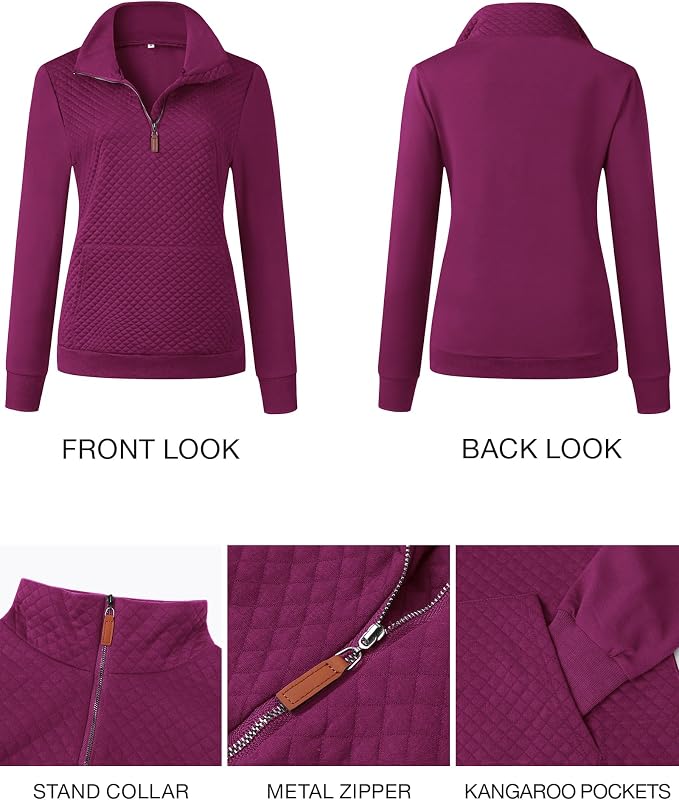 BTFBM Women Fashion Quilted Pattern Lightweight Zipper Long Sleeve Plain Casual Ladies Sweatshirts Pullovers Shirts Tops