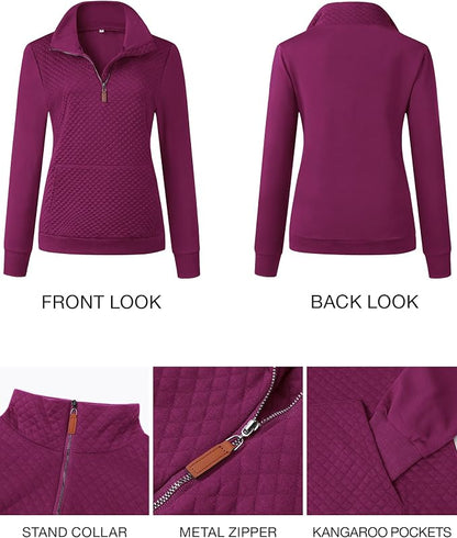 BTFBM Women Fashion Quilted Pattern Lightweight Zipper Long Sleeve Plain Casual Ladies Sweatshirts Pullovers Shirts Tops