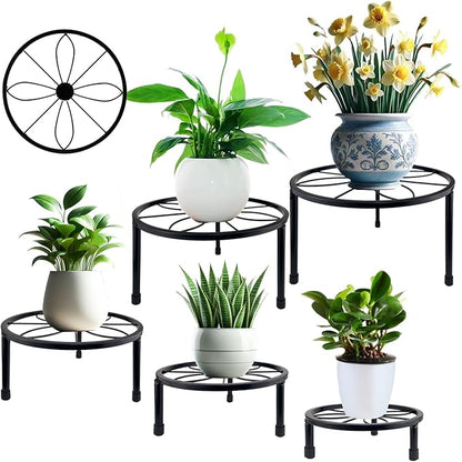 5 Packs Metal Plant Stand Indoor, Outdoor Black Plant Stand for Multiple Plant, Rustproof Iron Round Heavy Duty Flower Pot Stand, Plant Shelf for Planter Garden Home