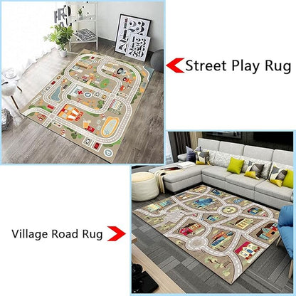 Kid Rug Carpet Playmat for Toy Cars and Train，Play Area Rug with Rubber Backing，Fun Throw Rug，Ideal Gift for Children Baby Bedroom Play Room(140×200cm/55×79in)