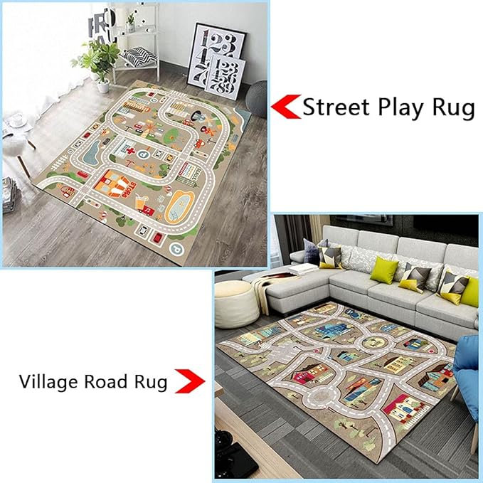 Kid Rug Carpet Playmat for Toy Cars and Train，Play Area Rug with Rubber Backing，Fun Throw Rug，Ideal Gift for Children Baby Bedroom Play Room(100×160cm/39×63in)
