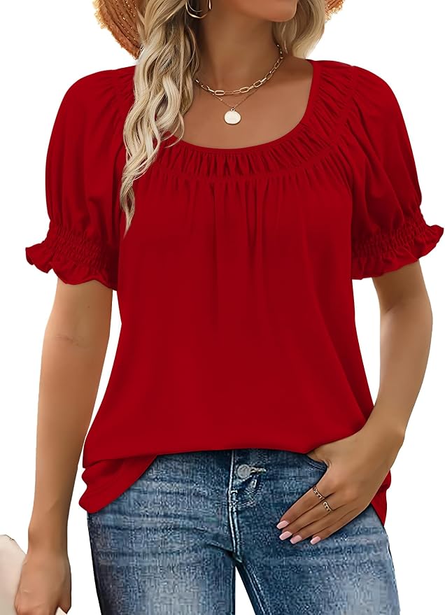 WIHOLL Womens Short Sleeve Square Neck Summer Tops Dressy Casual Blouses Trendy Clothes 2026