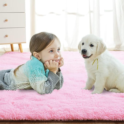 Softlife Pink Fluffy Area Rugs for Living Room, 6x9 Feet Rug for Bedroom Ultra Soft Girls and Boys Room Kids Room Nursery Rug, Shaggy Fur Indoor Plush Modern Floor Carpet Christmas Decor, Pink