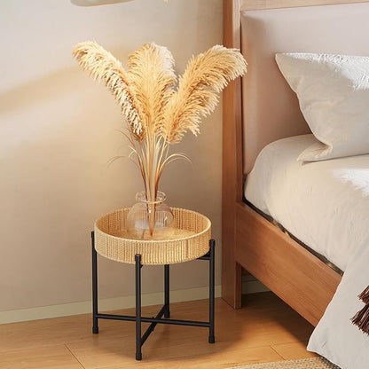Bamworld Rattan Plant Stand Indoor Boho Plant Table for Large Plants Single Plant Stool Plant Holder for Living Room Bedroom