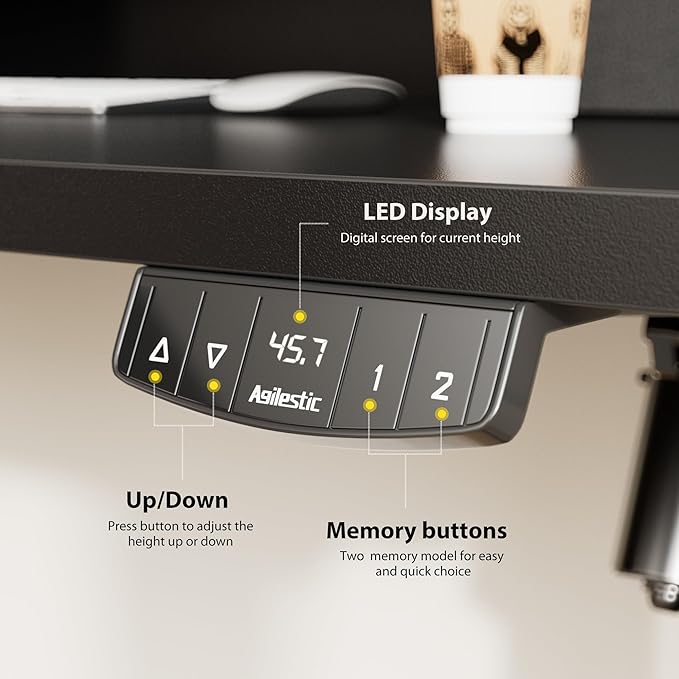 55 x 24 Inches Electric Standing Desk with 2 Storage Drawers, Stand Up Desk Adjustable Height, Sit and Stand Computer Table with Splice Board, Black
