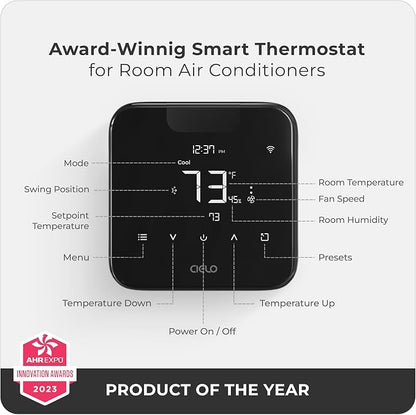 Breez Max Smart AC Controller | AHR Product of the Year WiFi Thermostat for Mini-Split, Window, Portable AC/Heat Pump | AI-Based Tech | Free App, No Subscription | Alexa, Google, IFTTT etc. (Black)