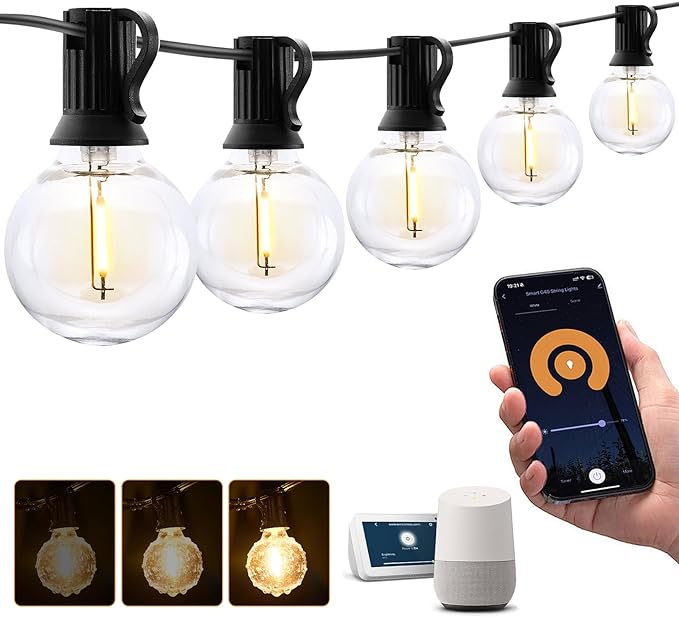 XMCOSY+ Patio Lights, Smart 50Ft Outdoor String Lights with 25 Dimmable G40 Globe Bulbs, APP Control, Work with Alexa, Connectable Waterproof LED Outdoor Light