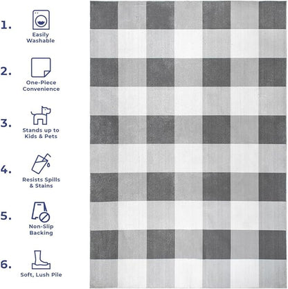 nuLOOM Lucy Machine Washable Farmhouse Buffalo Plaid Ultra Thin Runner Rug, 2' 6" x 10', Grey