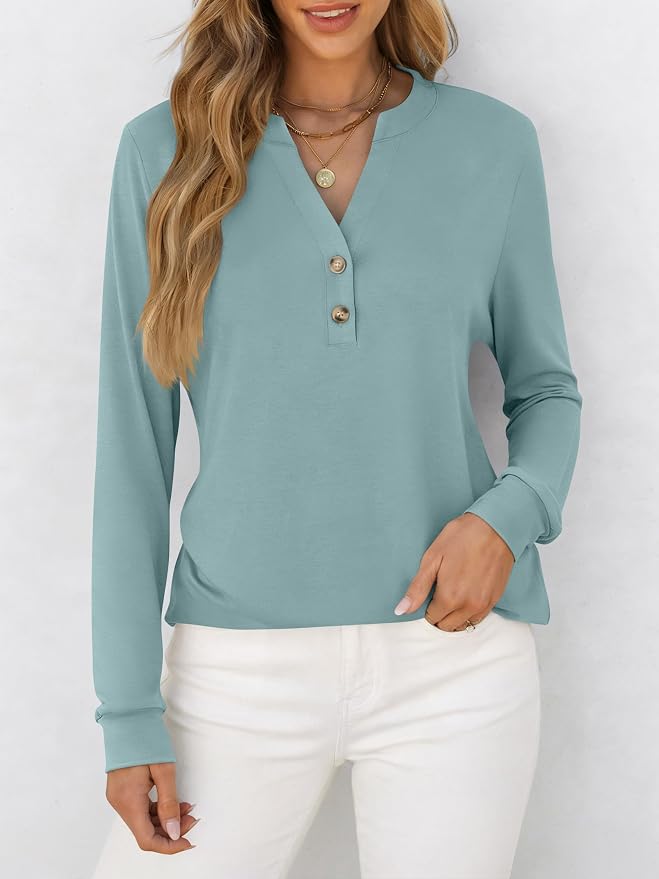 ANRABESS Women's Long Sleeve Shirts 2026 Spring Fashion Dressy Casual Tops Trendy Henley Blouses Cute Work Outfits Clothes