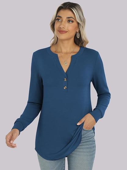 ANRABESS Women's Long Sleeve Shirts 2026 Spring Fashion Dressy Casual Tops Trendy Henley Blouses Cute Work Outfits Clothes