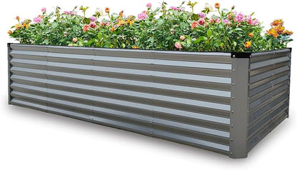 GARDMAX 8x4x2FT Galvanized Raised Garden Bed Kit, Metal Planter Boxes Outdoor with Easy Assembly, Large Garden Bed for Vegetables, Fruits, Flower, Herbs Rectangle Silver