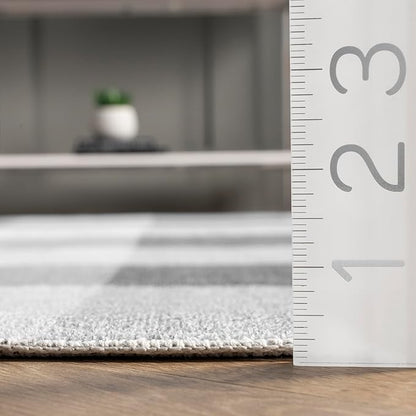 nuLOOM Lucy Machine Washable Farmhouse Buffalo Plaid Ultra Thin Runner Rug, 2' 6" x 10', Grey