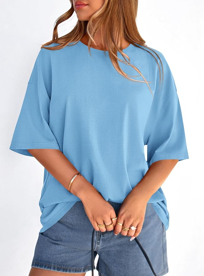 PRETTYGARDEN Womens 2026 Spring Going Out Tops Casual Short Sleeve Crewneck Loose Fit Basic Oversized T Shirts Summer Outfits