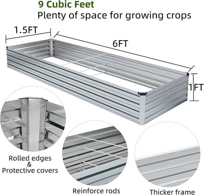 2 Pack 6x1.5x1FT Galvanized Raised Garden Beds Kit Outdoor Metal Gardening Planter Box for Vegetable Elevated Flower Herbs,Silver