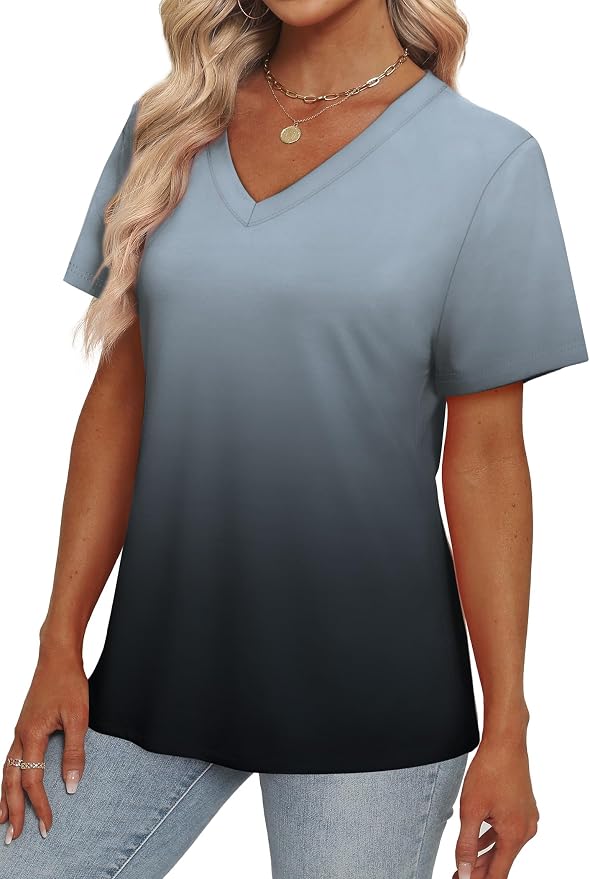 Alaroo Womens Summer Tops 2026 V Neck Short Sleeve Shirts Trendy Dressy Casual Vacation Outfits Printed