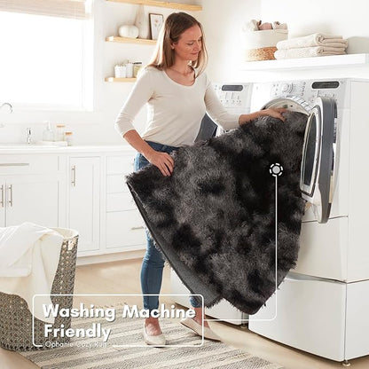 Ophanie Rugs for Bedroom, Machine Washable Fluffy Shaggy Soft Area Rug, Non-Slip Indoor Floor Carpet for Living Room, Kids Boys Teen Dorm Home Decor Aesthetic, Nursery, 4x6 Feet Black and Grey