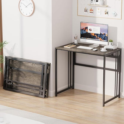 Folding Desk 32'' Computer Desk No Assembly Required Foldable Table Space Saving Writing Workstation for Home Office, Dark Grey