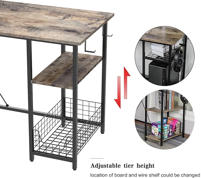 X-cosrack 2 Person Desk Large L-Shaped Computer Desk with Storage Shelves Drawer, Home Office Writing Corner Desk, Long Desk PC Laptop Workstation with Hooks Storage Bag Cable Hole