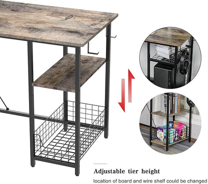 X-cosrack 2 Person Desk Large L-Shaped Computer Desk with Storage Shelves Drawer, Home Office Writing Corner Desk, Long Desk PC Laptop Workstation with Hooks Storage Bag Cable Hole