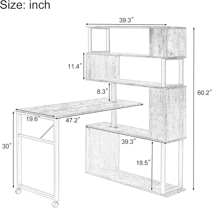NicBex Kimberly-DW-00056-LWJ Home Office Desks, 47.2"x39.9"x60.2, Black