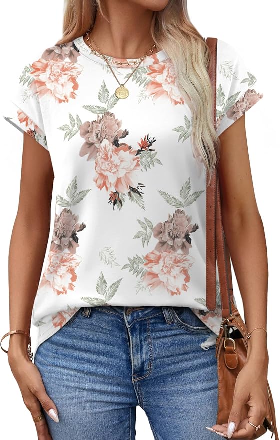 Alaroo Womens Summer Tops Short Sleeve Shirts Crew Neck Tshirt Cute Trendy Tunic Blouses (S-3XL)