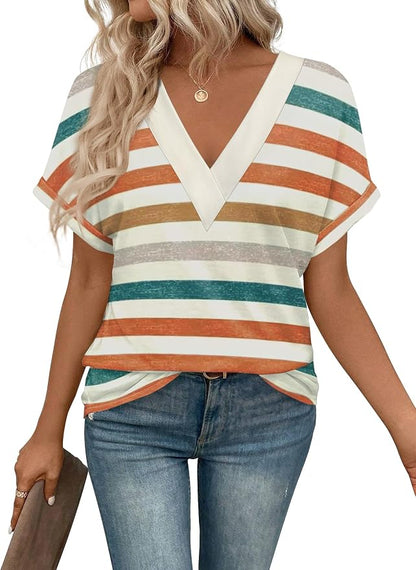 T Shirts Short Sleeve V Neck Tees Womens Tops Beach Vacation Fashion Clothes 2026 Casual Summer Spring Fall Outfits