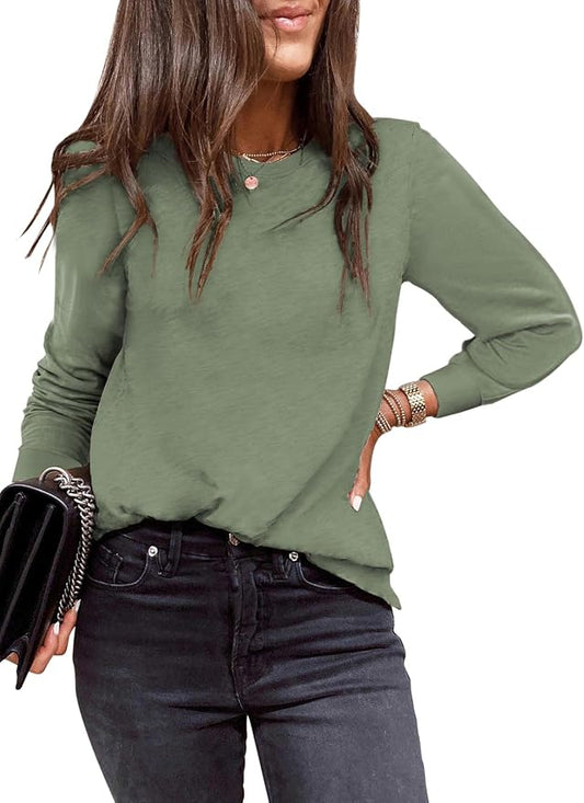 EVALESS Womens Crewneck Long Sleeve Tops Casual Polka Dots Tops Fall 2026 Tshirts Shirts