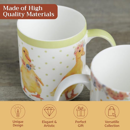 Maison d' Hermine Coffee Mug with Handles Tea Cups (15 Ounce, Pack of 1) | Fine Bone China Coffee Mugs for Hot Beverages Cappuccino Latte Home Spring Summer -Ducklings In Spring - Happy Ducklings